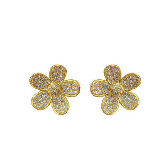 Gold plated stud with flower design and white stones