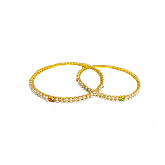 Gold plated with red stone white pears bangles
