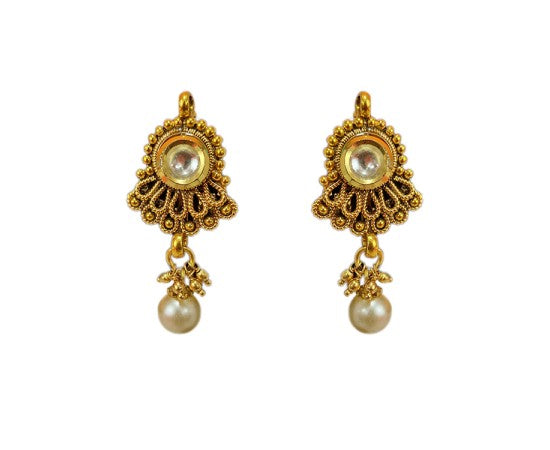 Gold Plated Drops with White stone and Beads