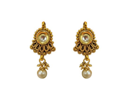 Gold Plated Drops with White stone and Beads