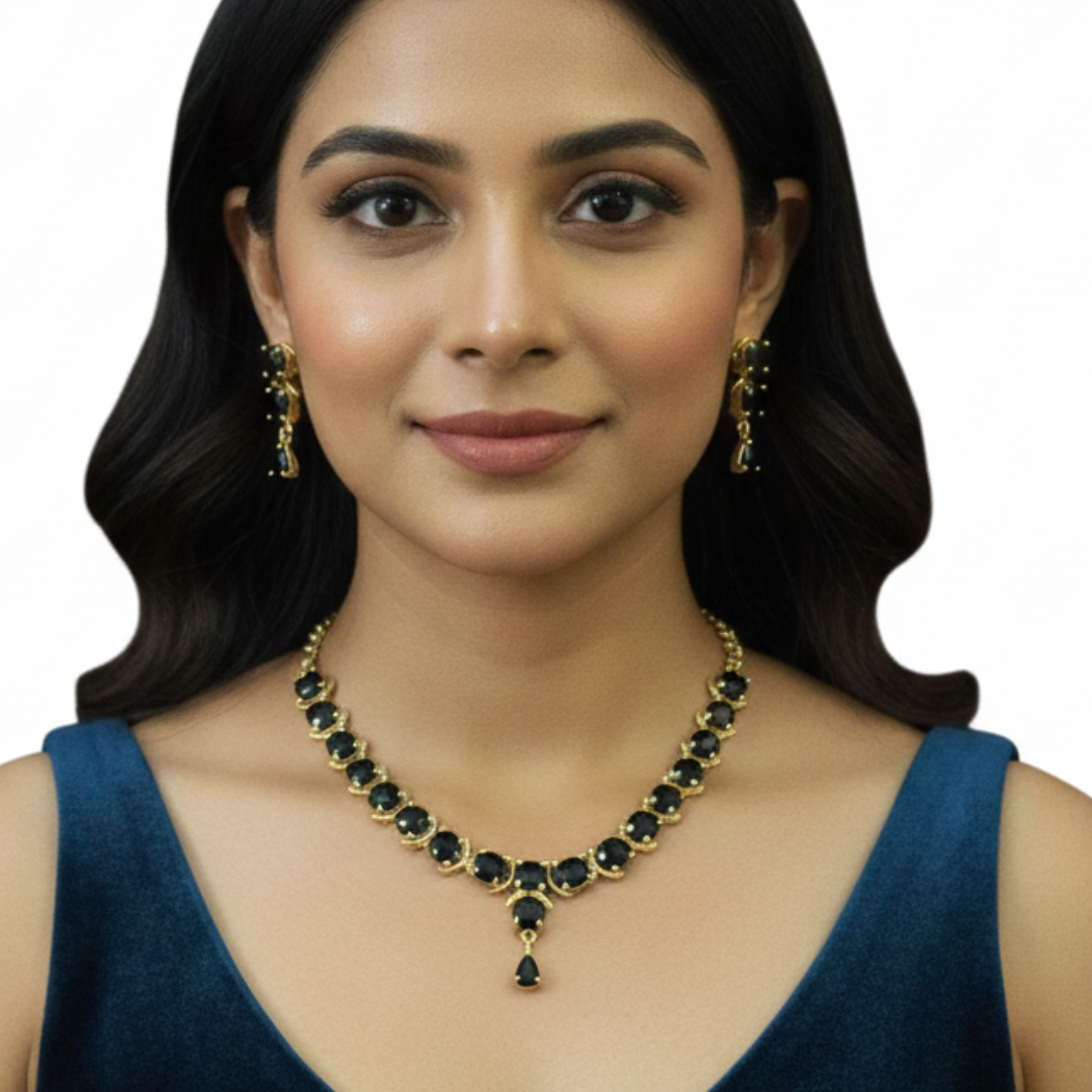 Gold Plated Artificial Big Round Stone Necklace