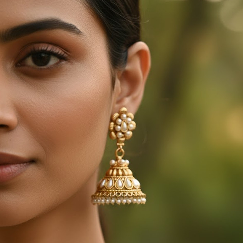 Traditional Pearls Jhumka with Hanging Beads
