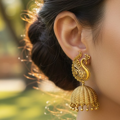 Peacock Stud with Hanging Beads Classic Jhumka
