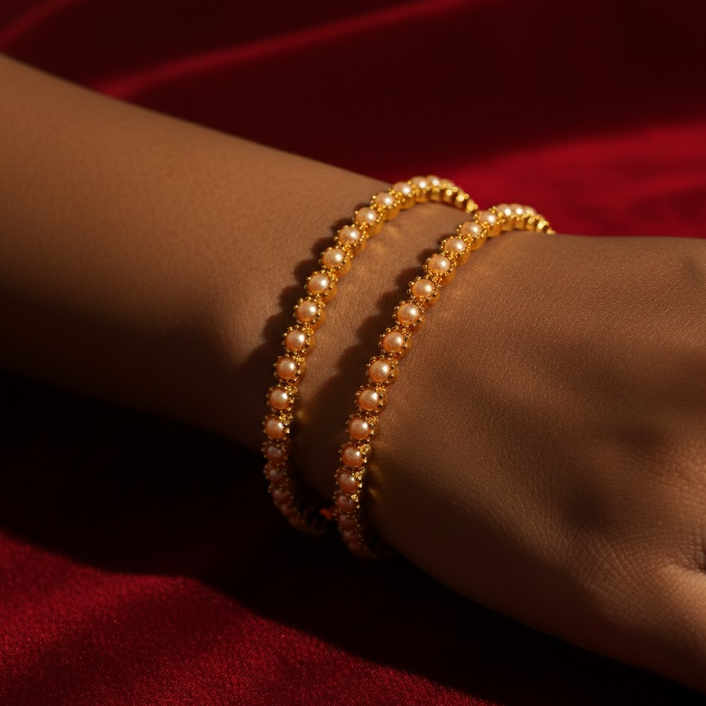 Gold Plated White Pearls Bangles