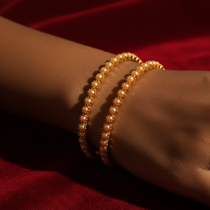 Gold Plated White Pearls Bangles