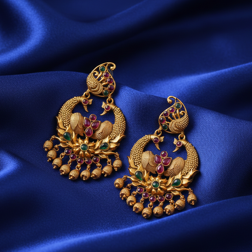 Drops Chandbali with Double Peacocks