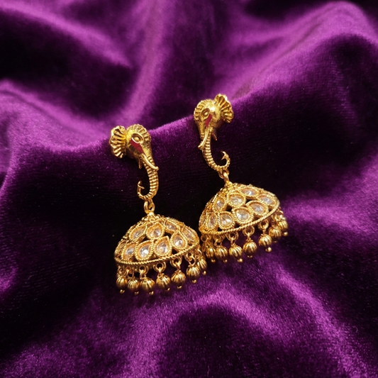 Elephant Stud with Kundan Stones Jhumka