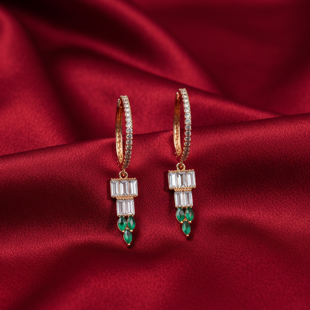 Triangle Drops with Hanging Stones Loops