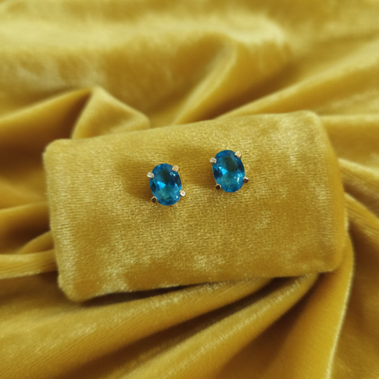 Single Stone Oval Turquoise Blue Studs