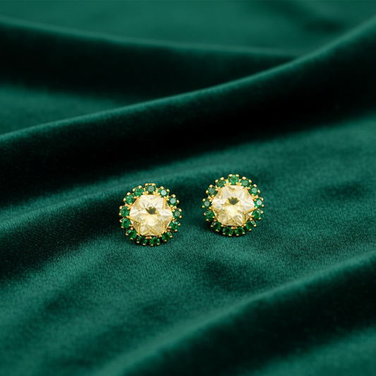 Small Star White with Green Stones Studs