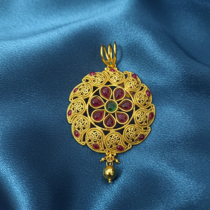 Red and Green Stone Big Flower Pattern Pendant