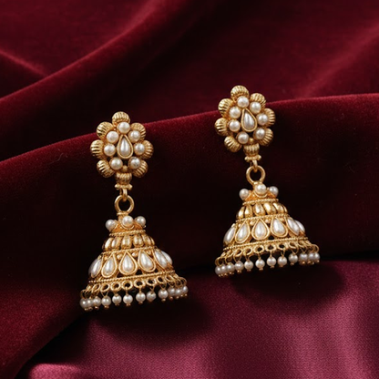 Traditional Pearls Jhumka with Hanging Beads