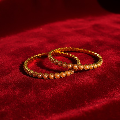Gold Plated White Pearls Bangles