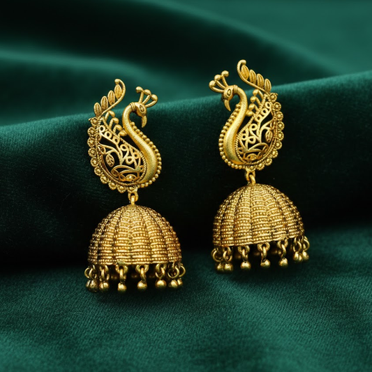Peacock Stud with Hanging Beads Classic Jhumka