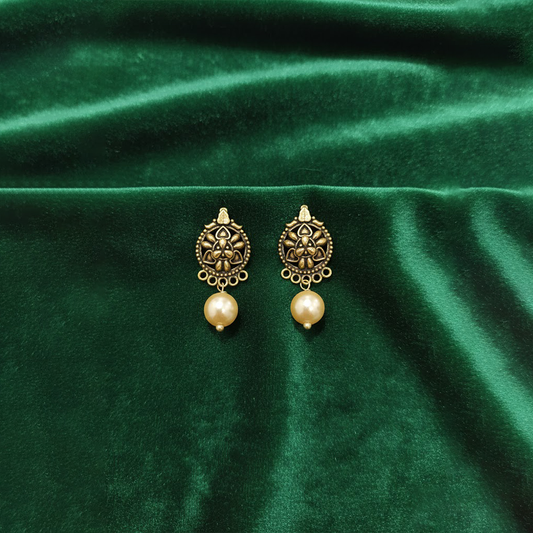Antique Finish Hanging Pearls Studs