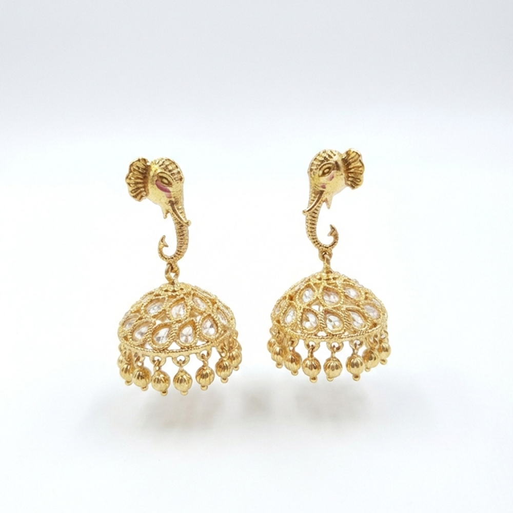 Elephant Stud with Kundan Stones Jhumka