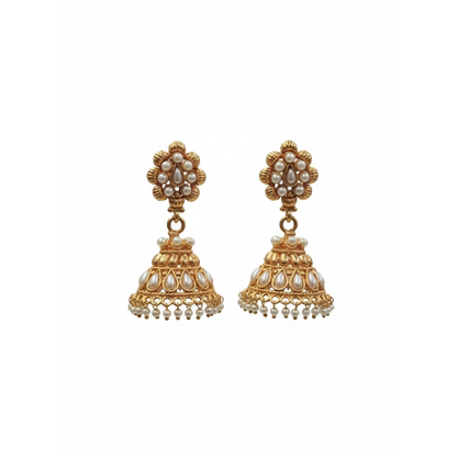 Traditional Pearls Jhumka with Hanging Beads