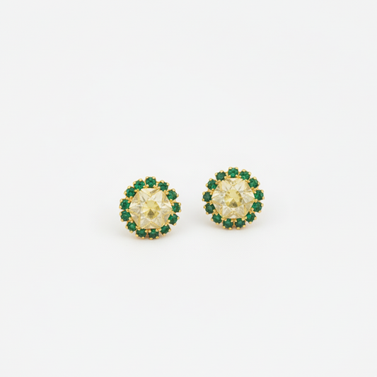 Small Star White with Green Stones Studs