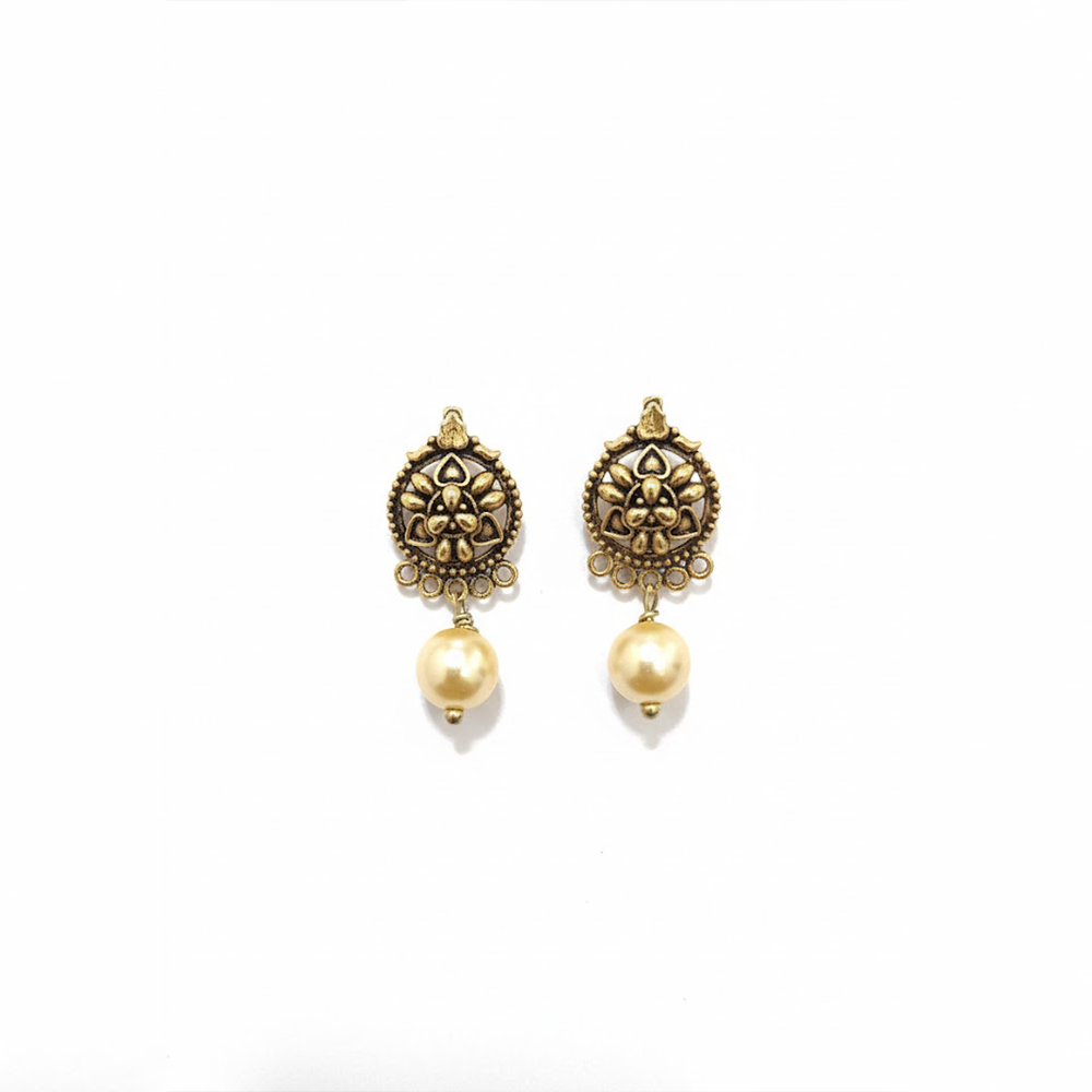 Antique Finish Hanging Pearls Studs