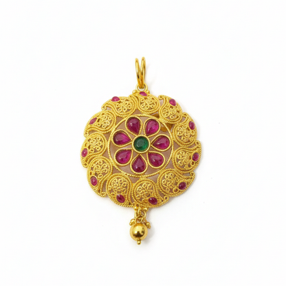 Red and Green Stone Big Flower Pattern Pendant