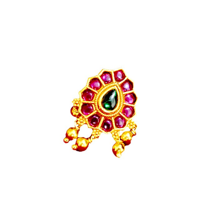 Stud with ruby and green stone