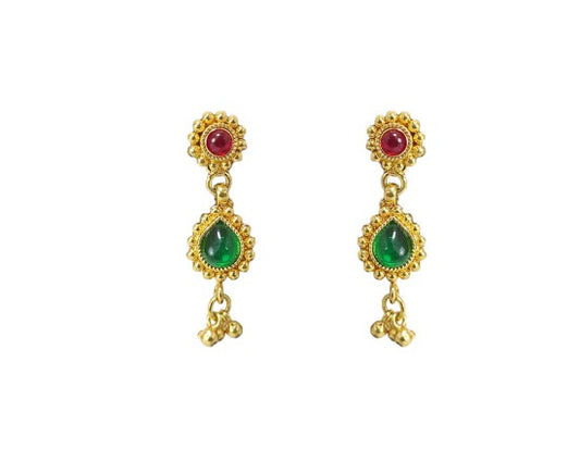 Gold plated drop red and green stone with gold beads