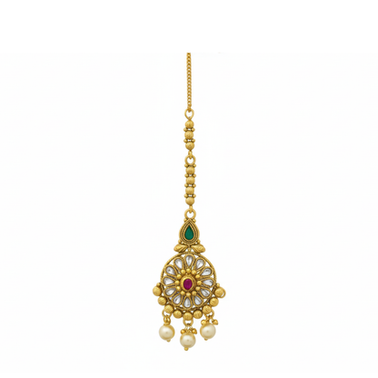 Kundan Stones with Hanging Pearls Maang Tikka