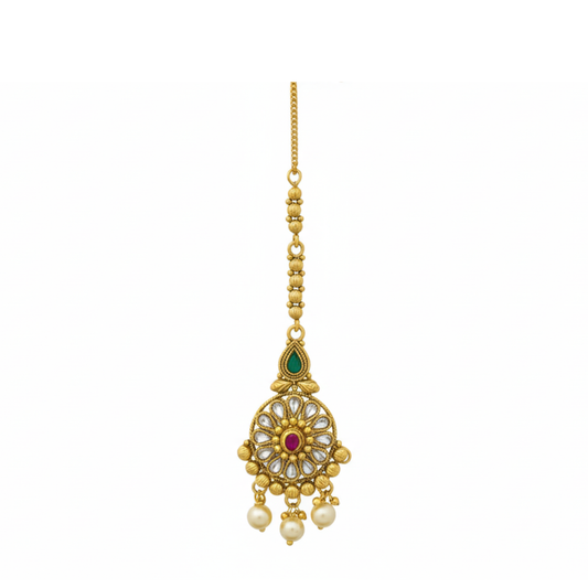 Kundan Stones with Hanging Pearls Maang Tikka