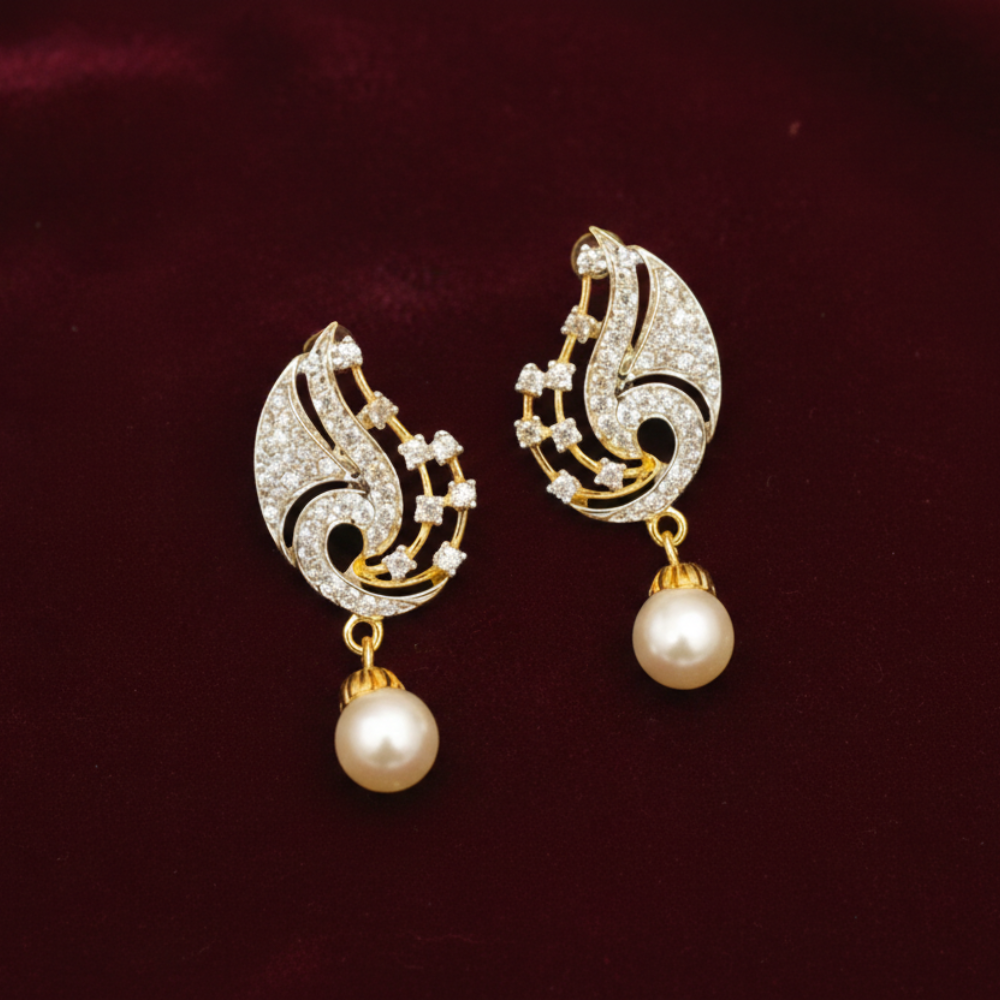 Peacock Studs with Hanging Pearls