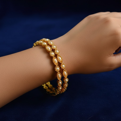 Gold Plated Bangles With Different Pearls