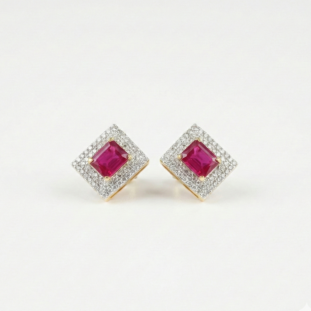 White and Pink Stone Rentangle Studs