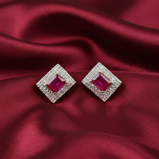 White and Pink Stone Rentangle Studs