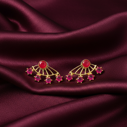 Back & Front Pink Stones Ear Cuff Studs