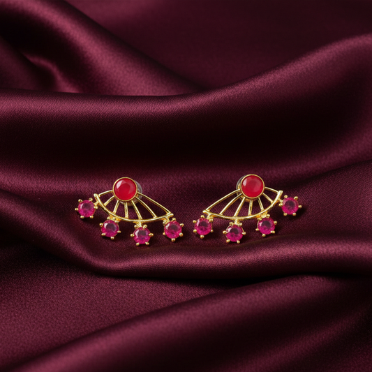 Back & Front Pink Stones Ear Cuff Studs
