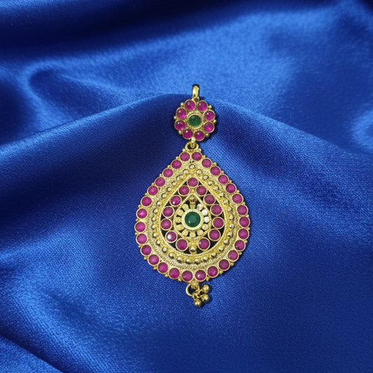 Thilagam Pattern Red and Green Stone Pendant