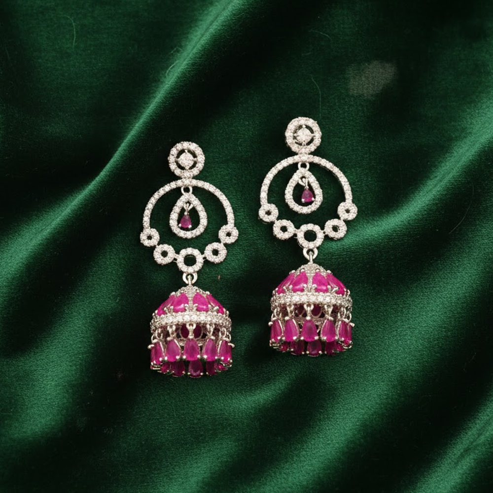 Silver Plated White Stone Jhumka with Color Stones