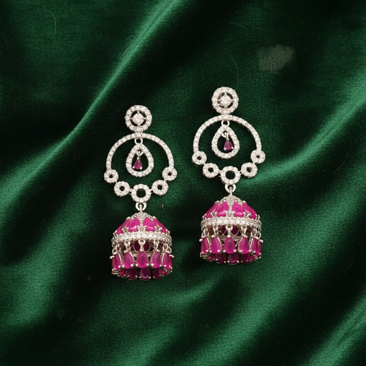 Silver Plated White Stone Jhumka with Color Stones