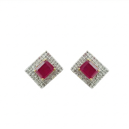 White and Pink Stone Rentangle Studs