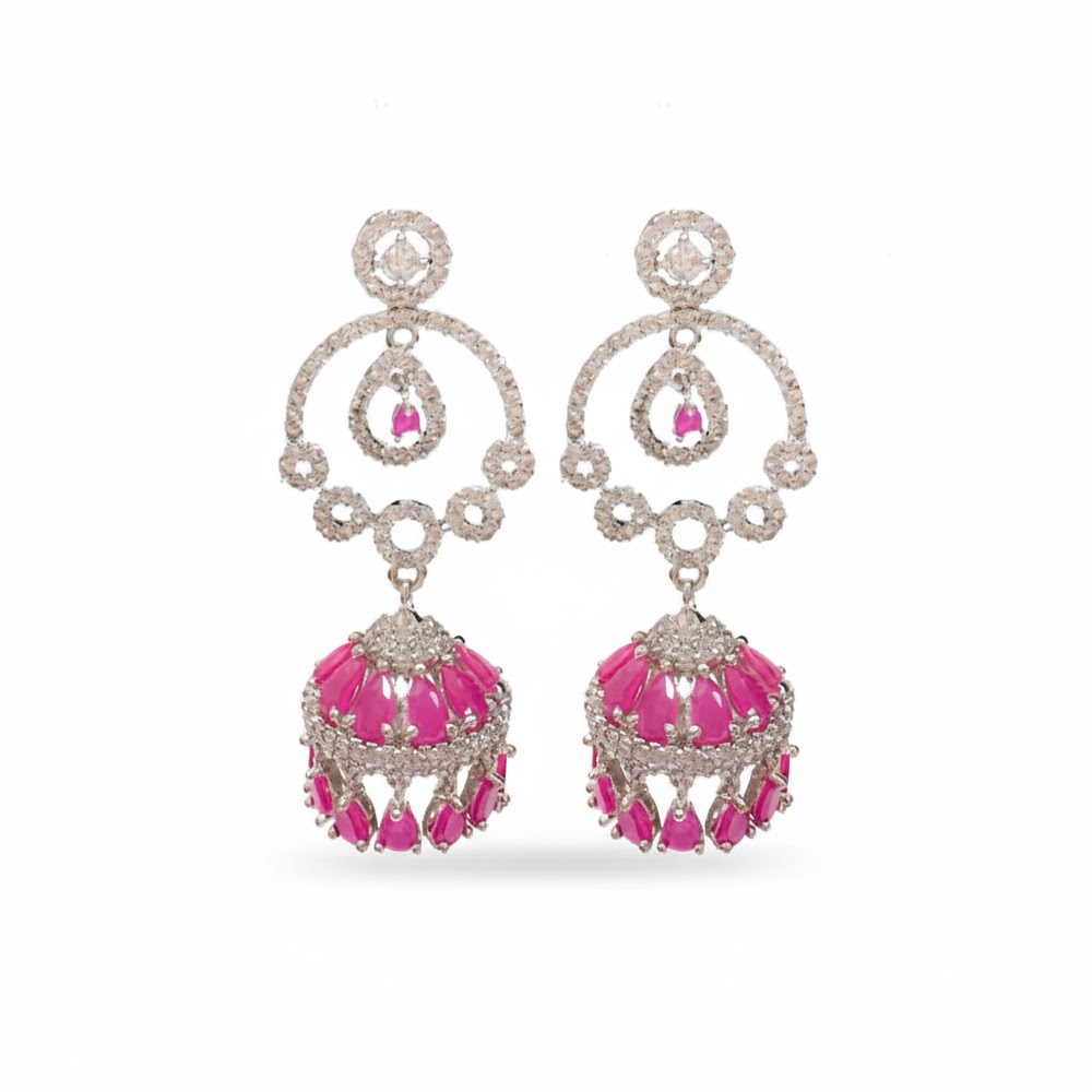 Silver Plated White Stone Jhumka with Color Stones
