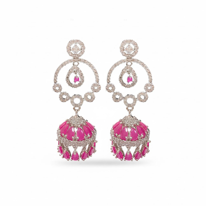 Silver Plated White Stone Jhumka with Color Stones