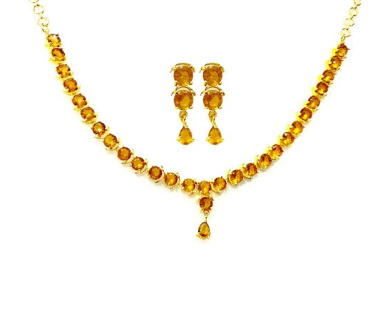 Gold Plated Big Round Necklace With Yellow Stones