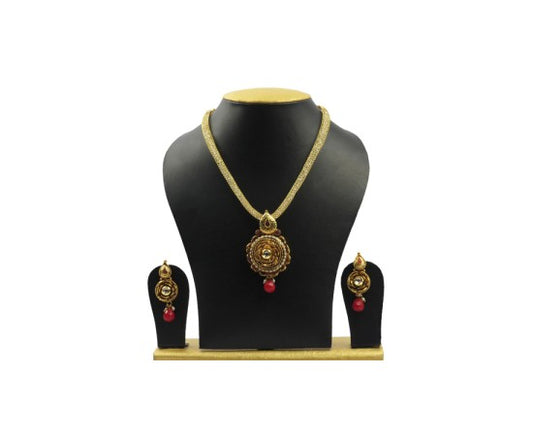 Gold Plated Chain With Rose Dollar & Red Beads