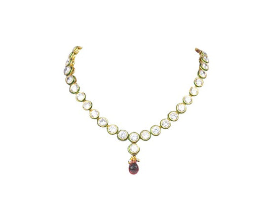 Gold Plated Chain With White Kemp Stones & Pink Bead