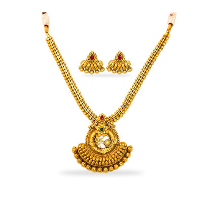 Cute Floral Pattern Dollar Necklace with Red Stones