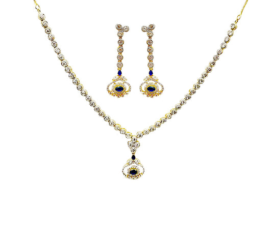 Gold Plated Necklace With Small Blue White Stones