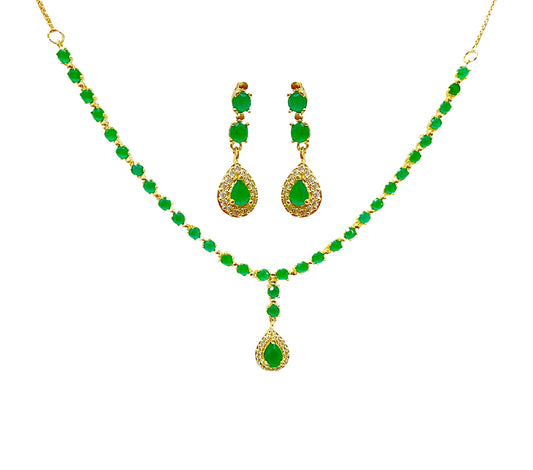 Gold Plated Necklace With Small Green Stones