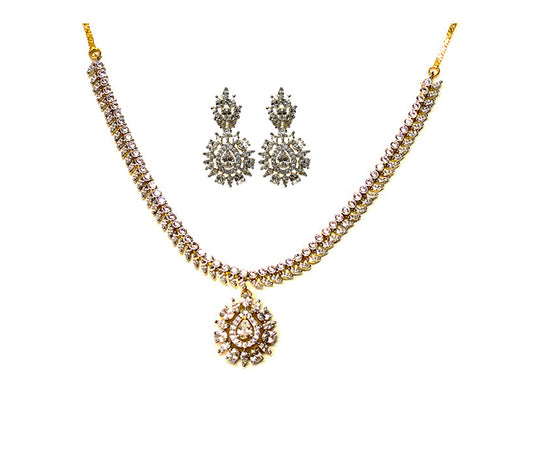 Gold Plated Necklace With White Stones
