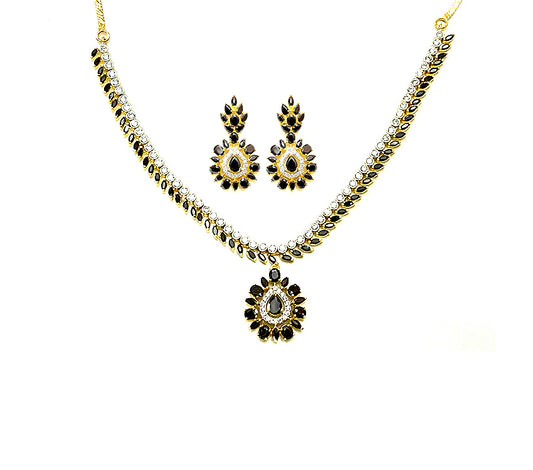 Gold Plated Necklace With White & Black Stones