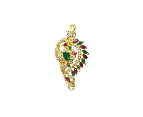 Gold Plated dollar Peacock Design Pink With Green Stone