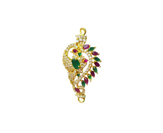 Gold Plated dollar Peacock Design Pink With Green Stone
